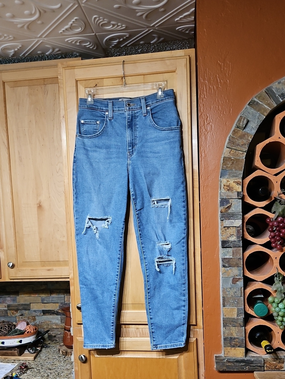 Levi's Silver Tab Mom Jeans High Rise Distressed Blue Raw Hem